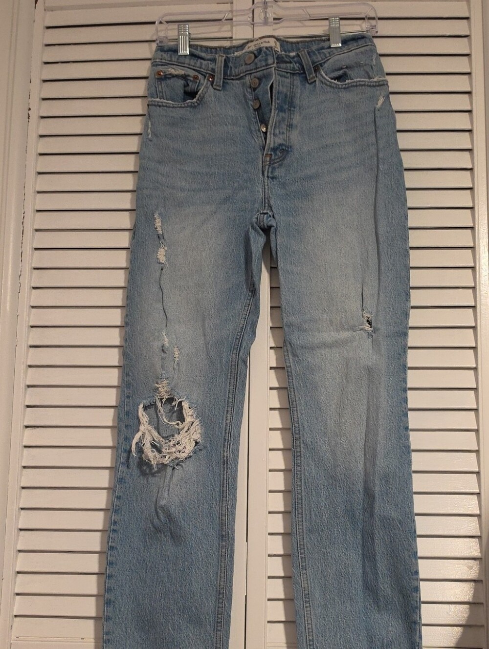 Abercrombie & Fitch Light Blue Distressed Straight-Leg Jeans
